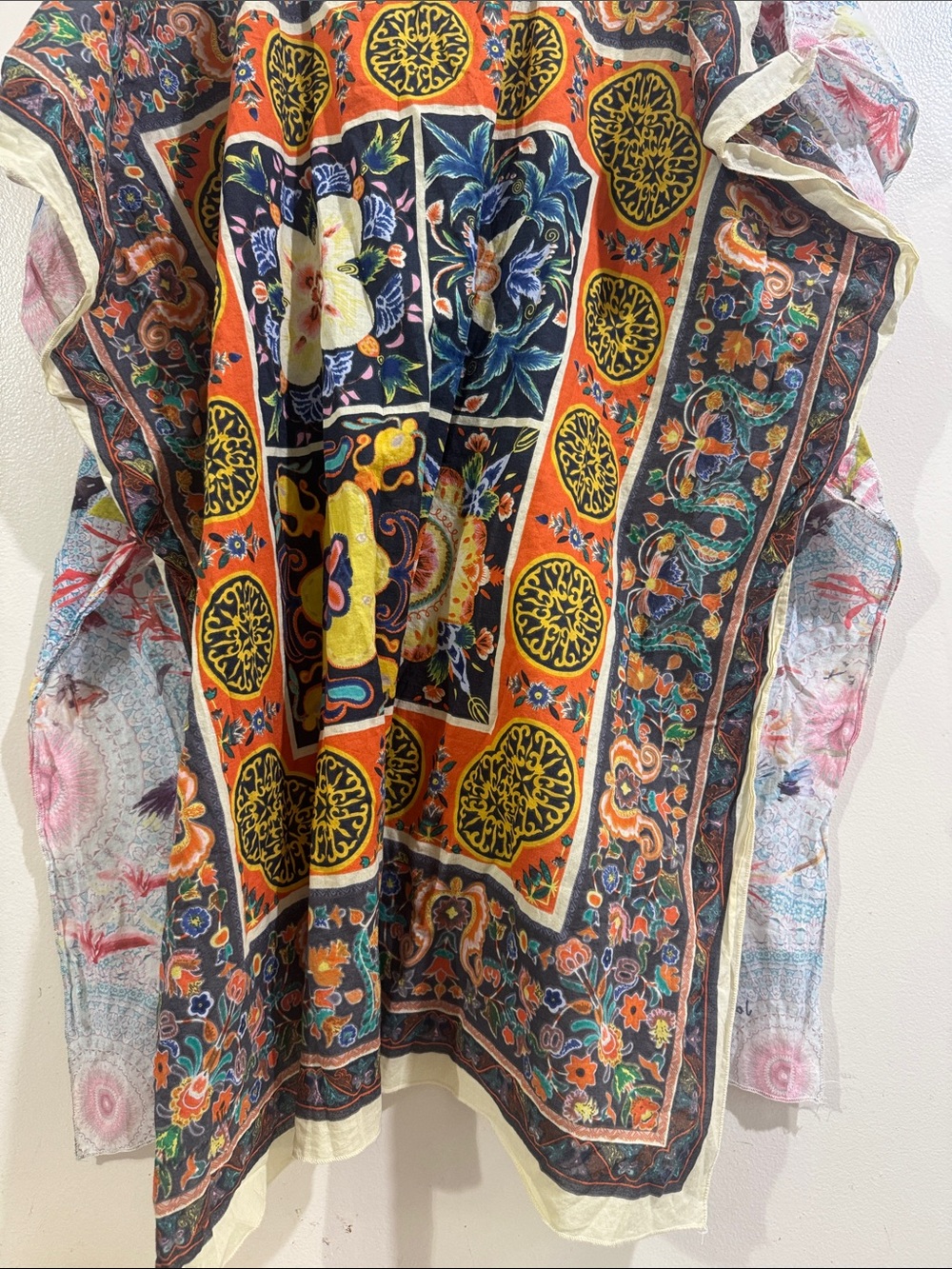 Johnny Was Pale Blue Floral V-Neck Tunic with Multicolor Bird Accents - Picture 5 of 6